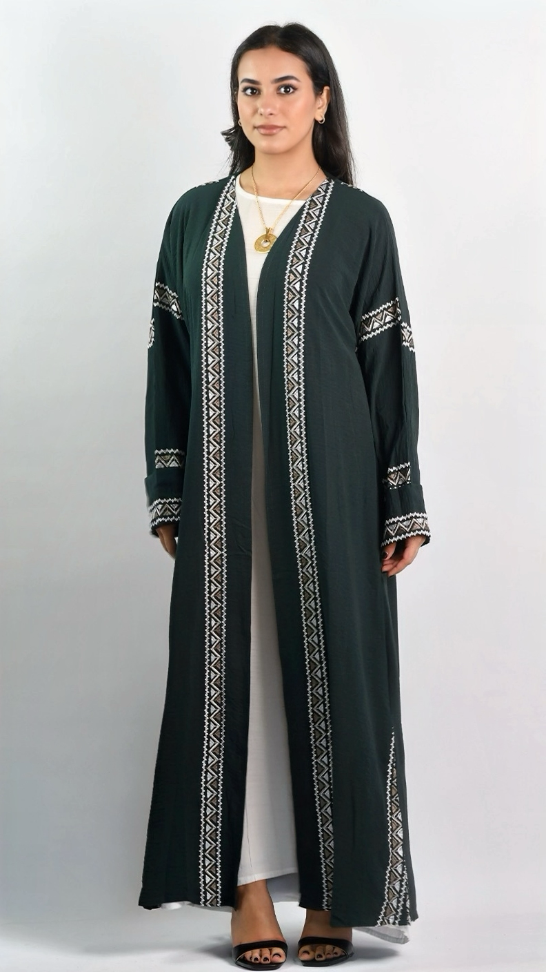 Aisha Open Abaya - Evergreen