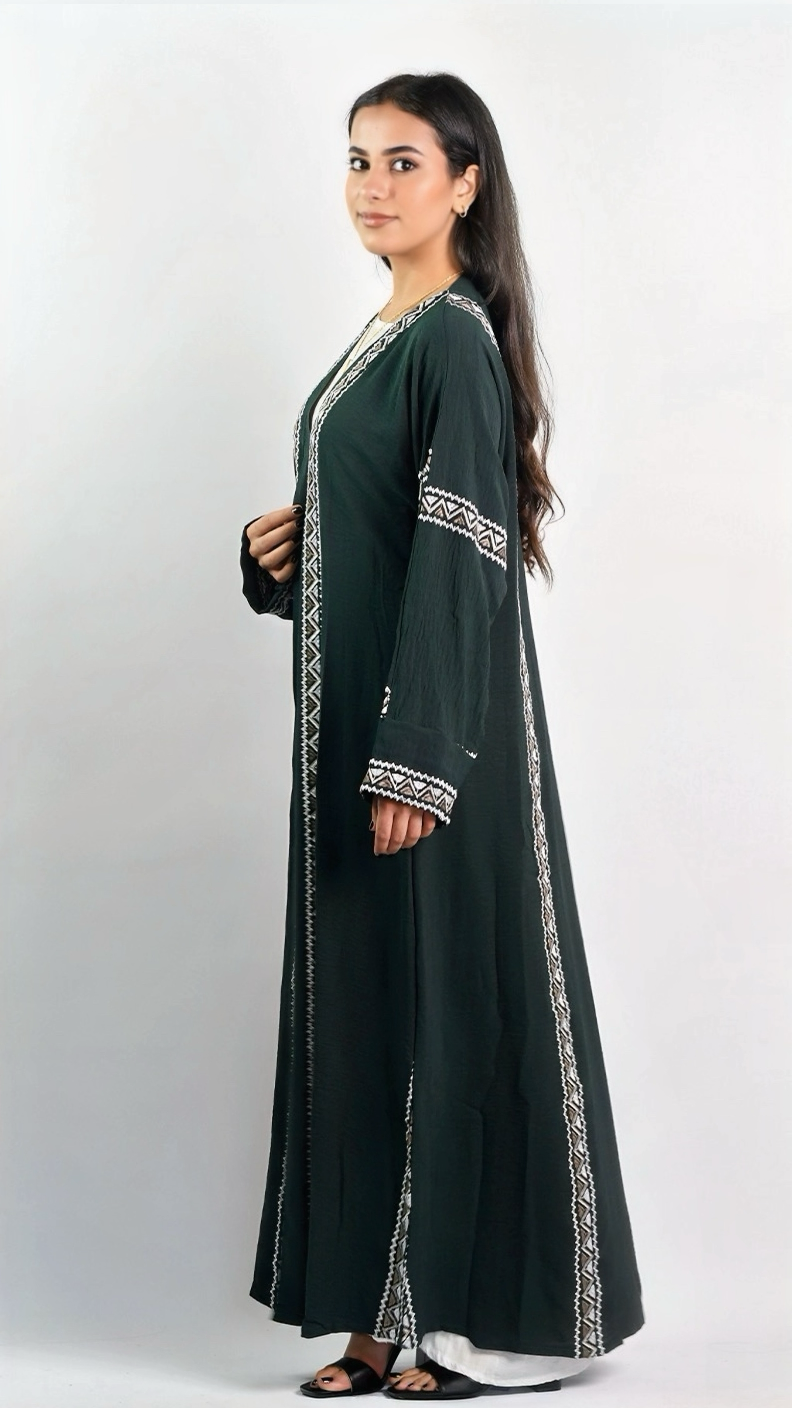 Aisha Open Abaya - Evergreen