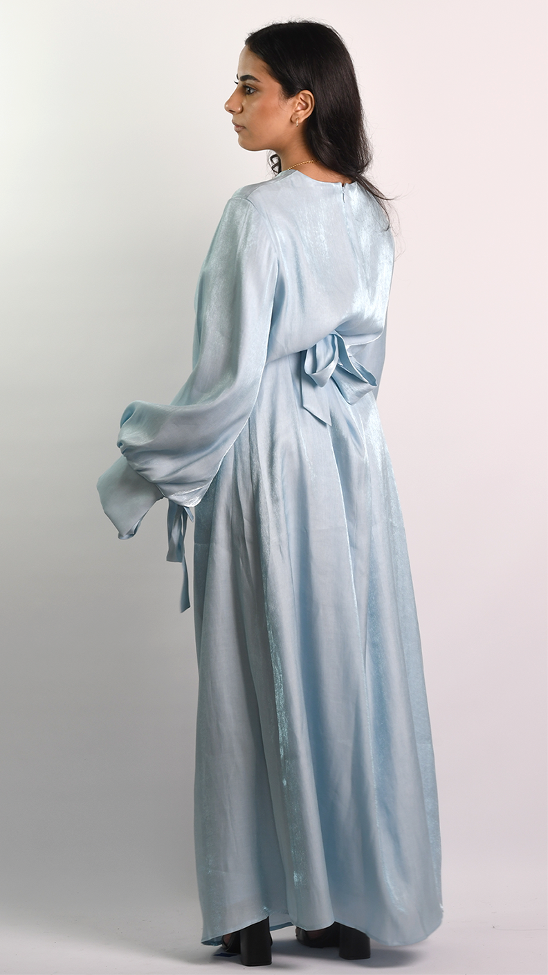 Lena Tie Sleeve Dress - Shimmery Powder Blue