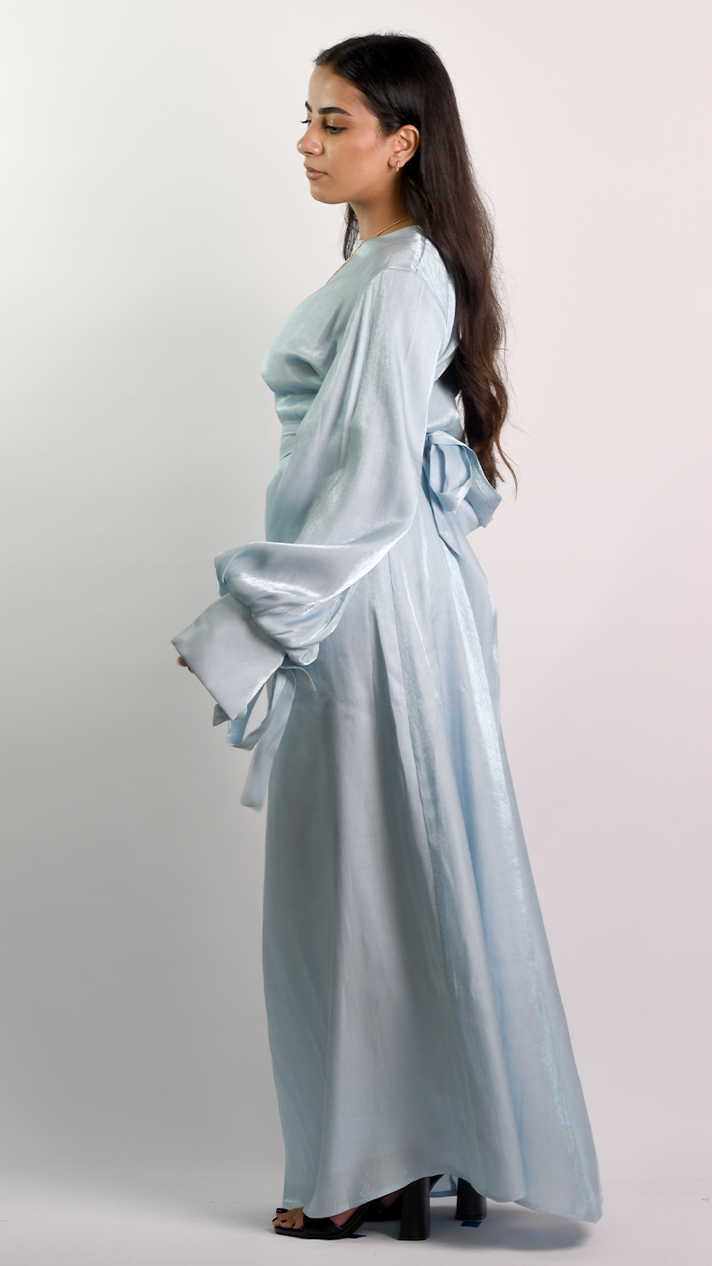 Lena Tie Sleeve Dress - Shimmery Powder Blue