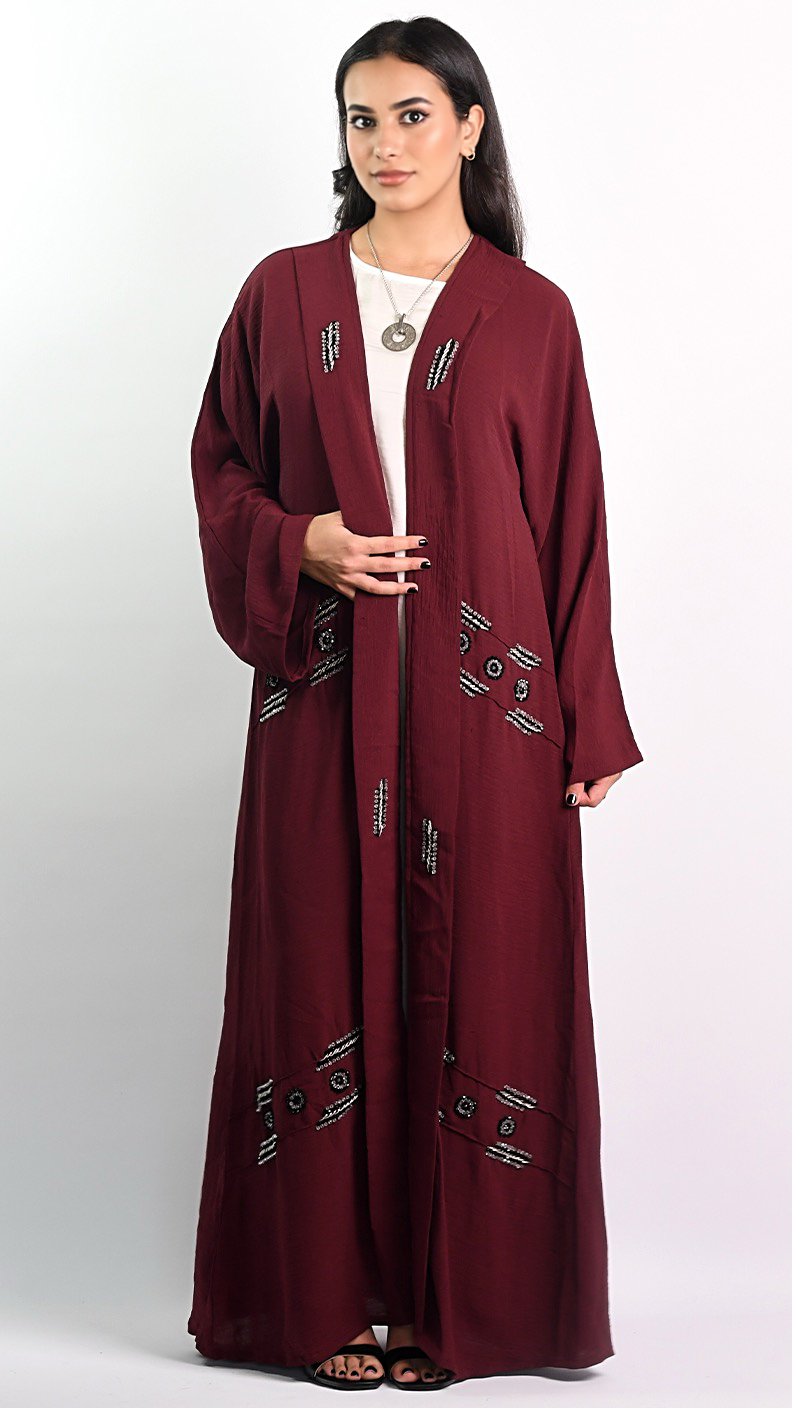 Mayada Open Abaya - Cherry