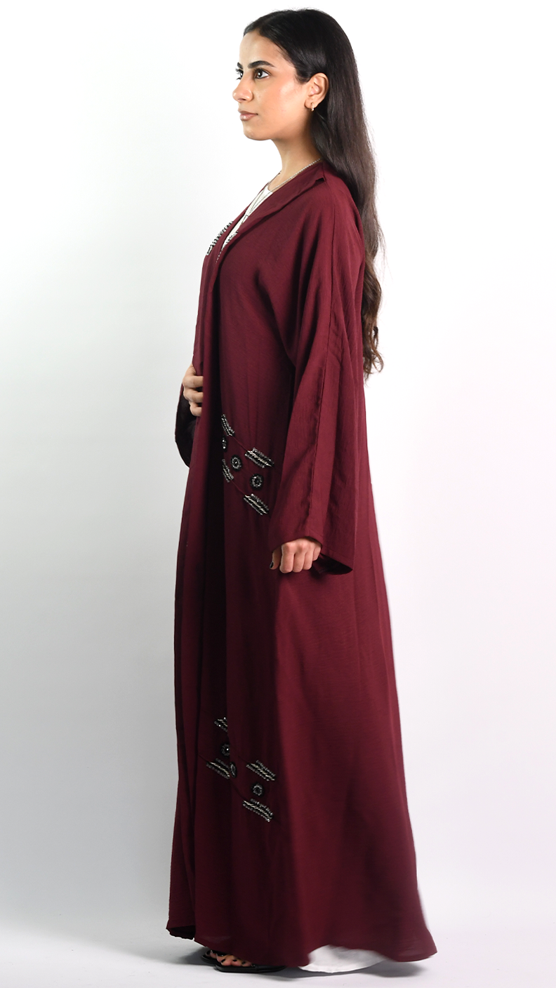 Mayada Open Abaya - Cherry