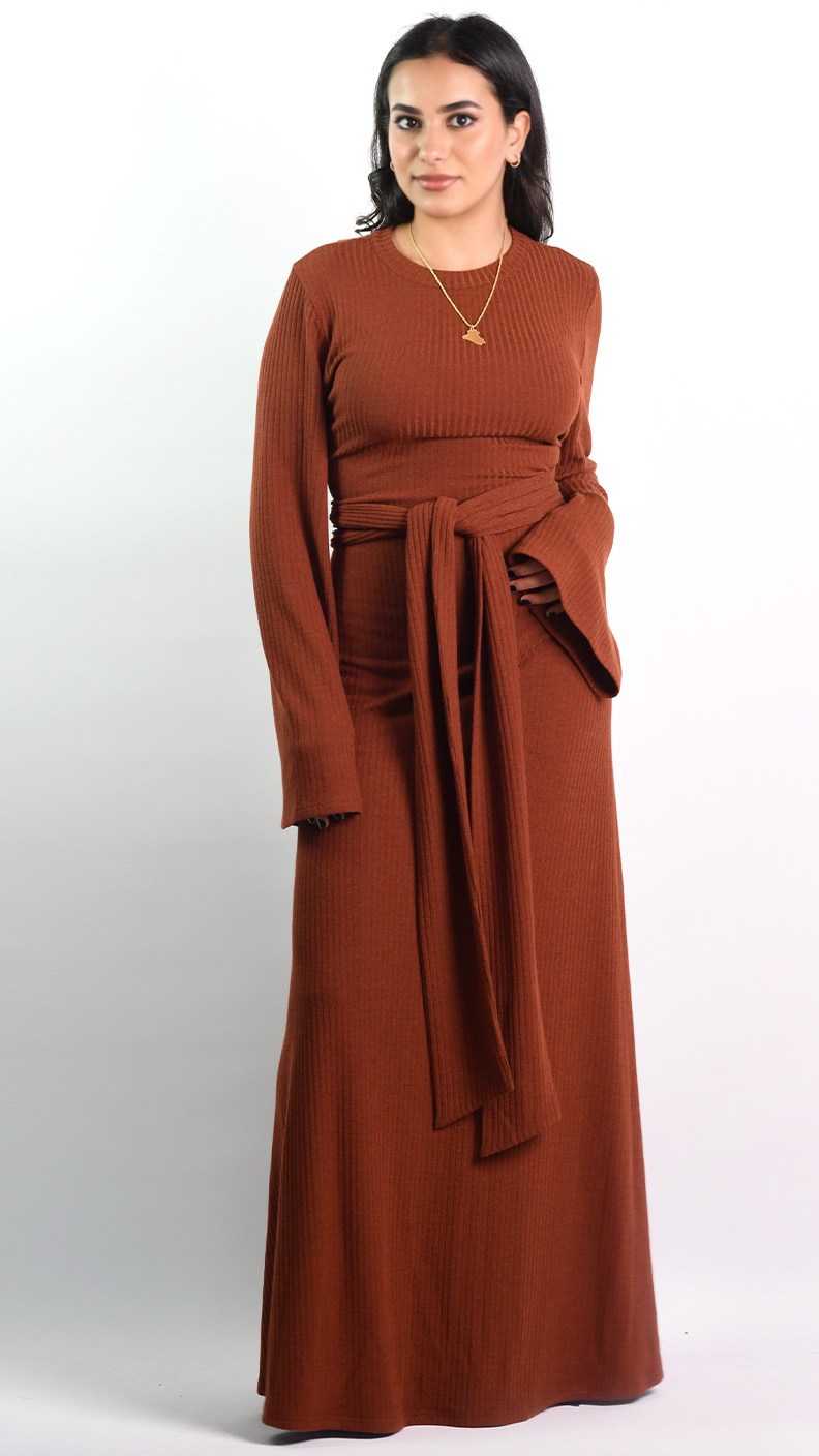 Amina Waist Tie Dress - Amber